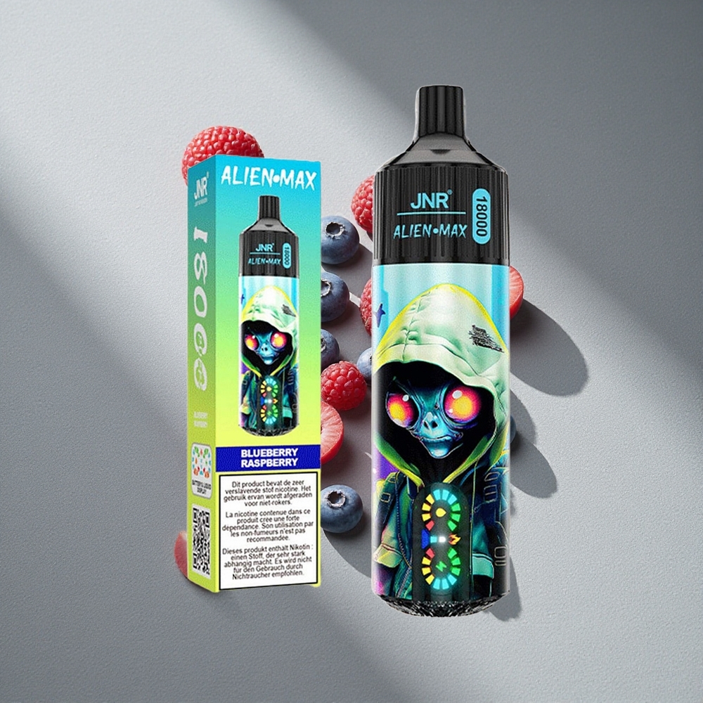 JNR Alien Max 18000 Puffs Podwójne Siatkowe Zwoje i Podwójny Rdzeń Borówka Malina