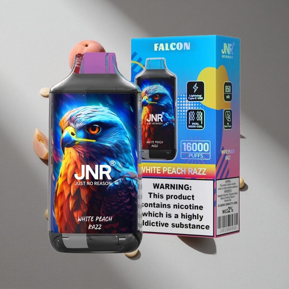 JNR Falcon 16000 Puffs Biała Brzoskwinia Razz 850 mAh Dual Mesh Coil