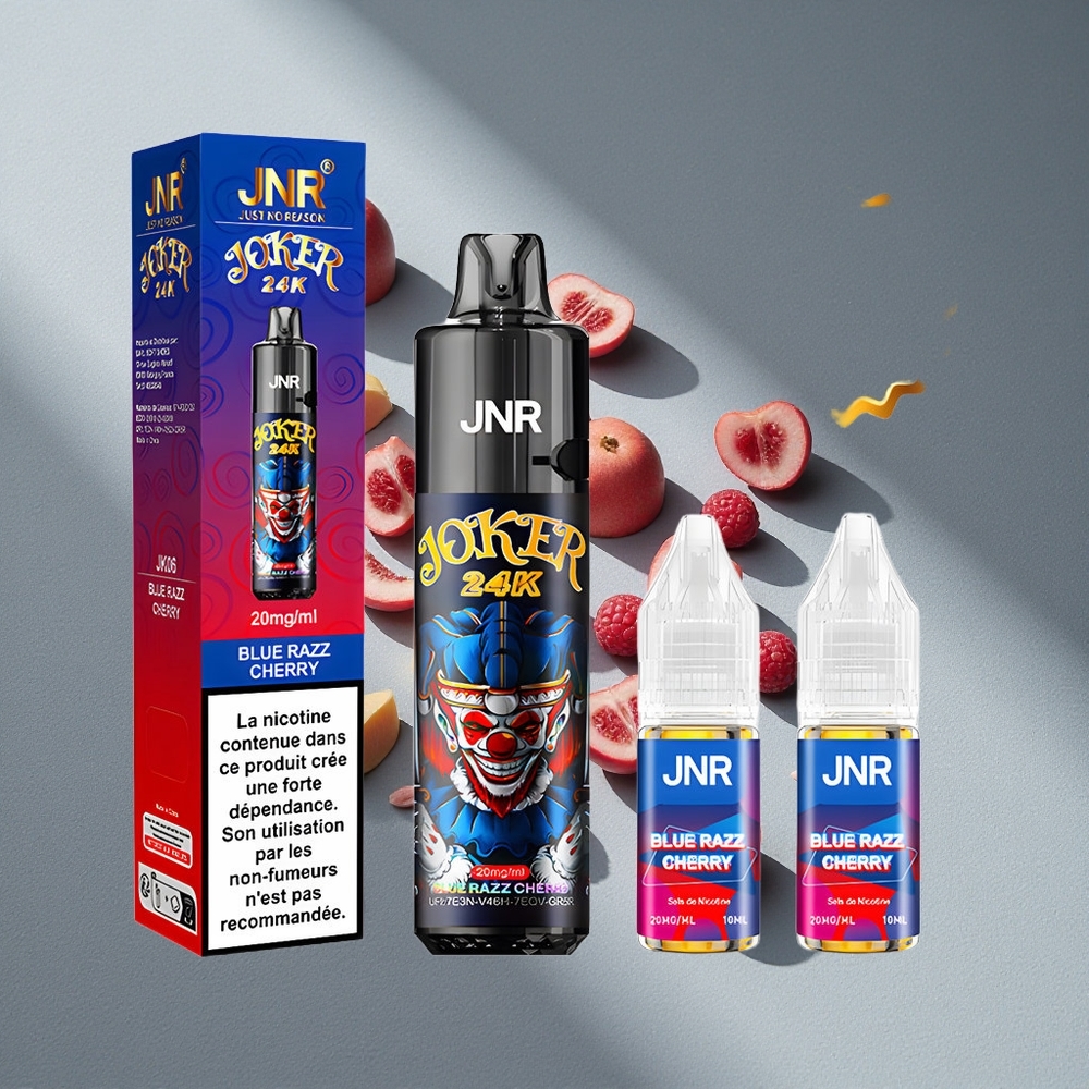 JNR Joker 24000 Puffs Niebieska Malina Wiśnia 2% Nikotyny Widoczne Poziomy E-płynu