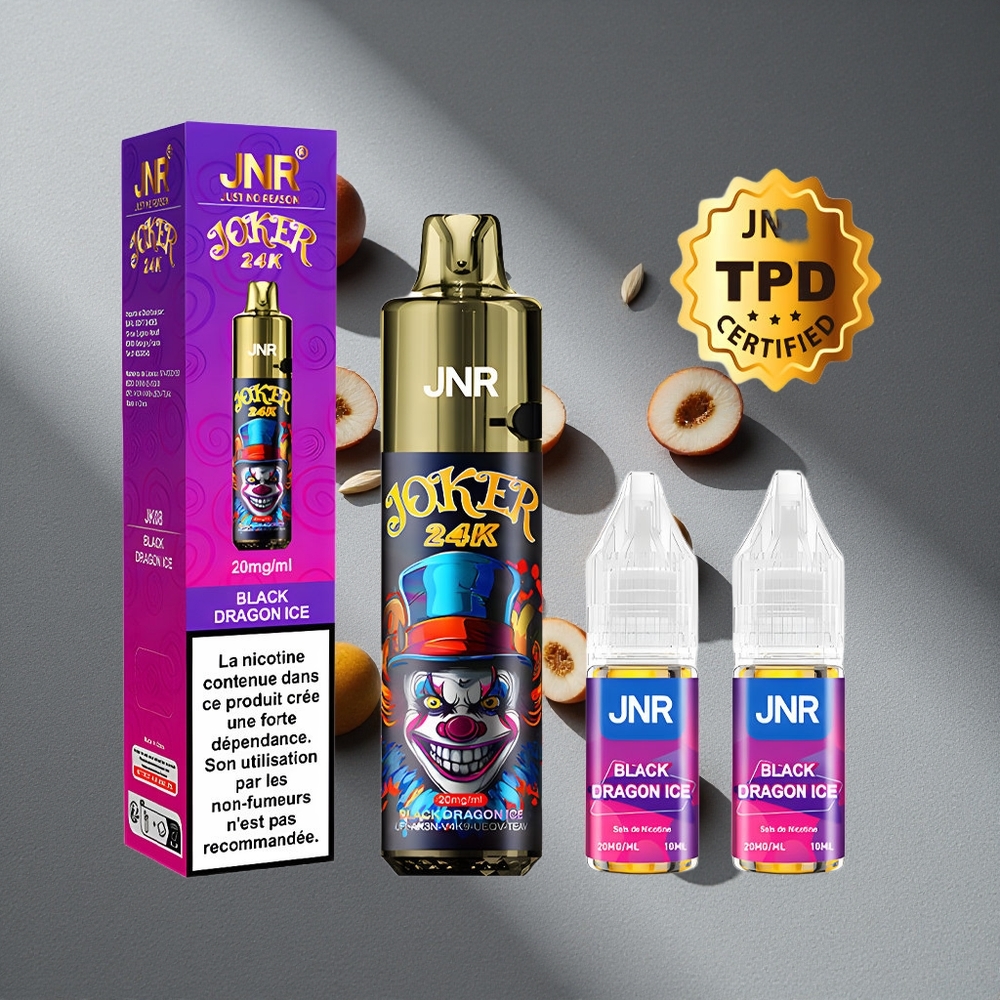 JNR Joker 24K Puffs 24000 Puffs Czarny Smok Lód Widoczny Poziom E-liquidu