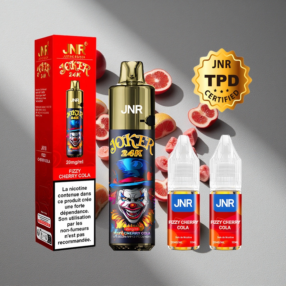 JNR Joker 24K Puffs Napój Gazowany Wiśnia Kola Widoczny Poziom E-liquidu