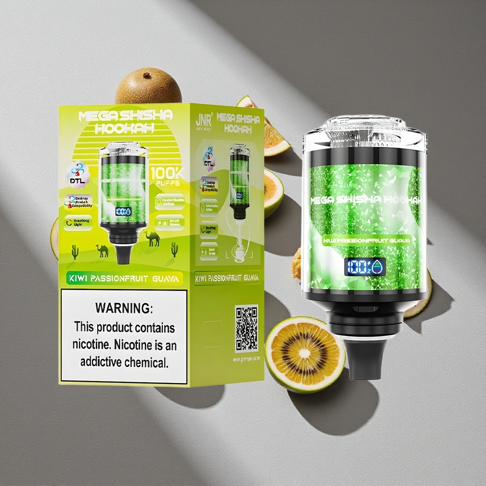 JNR Mega Shisha Hookah 100K Kiwi Marakuja Guawa Zasilanie Typ-C Ekran Smart