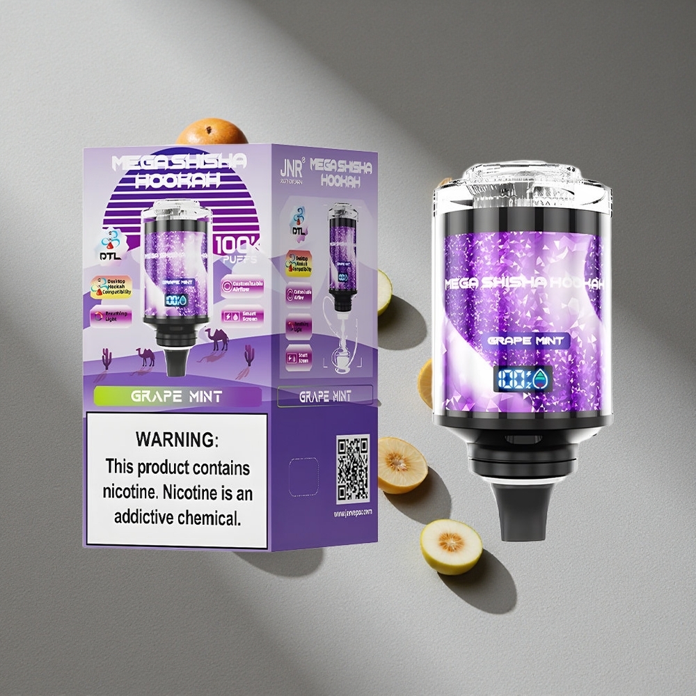 JNR Mega Shisha Hookah 100K Winogrono Mięta Kompatybilność z Biurkiem 60ml 2200mAh