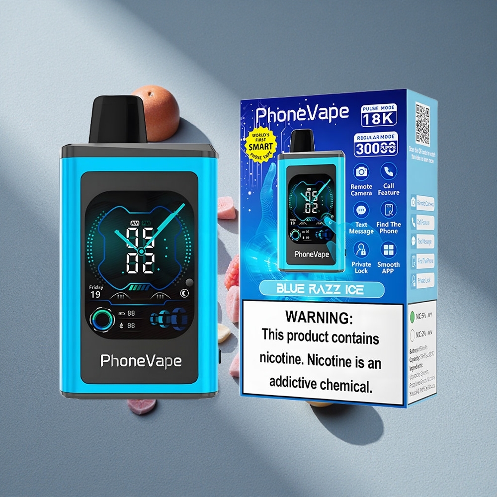 JNR PhoneVape 30000 Puffs Blue Razz Ice z Trybem Turbo i Ekranem Pełnym Wyświetlacza