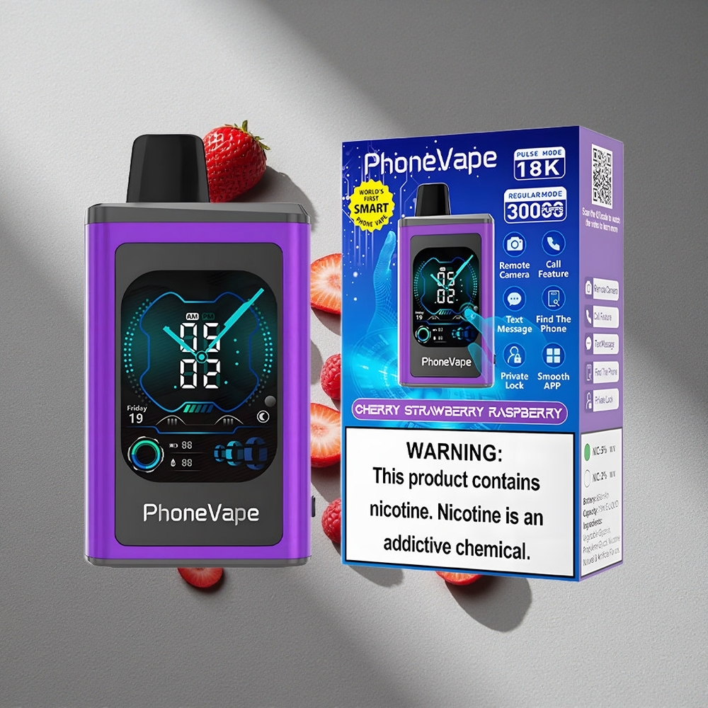 JNR PhoneVape 30000 Puffs Wiśnia Truskawka Malina Bateria 850mAh Ekran Pełny