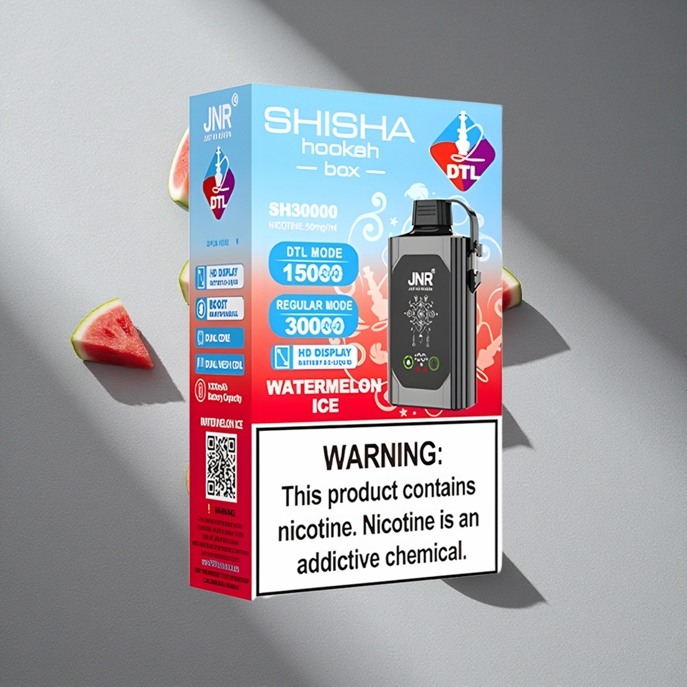 JNR Shisha Hookah Box 20500 Puffs Arbuz Lód Wyświetlacz HD Dual Mesh Coil