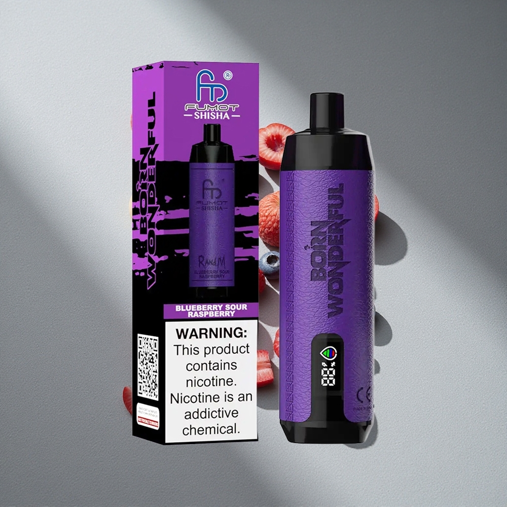 RandM Fumot Shisha 10000 Puffs Malinowa Kwaśna Borówka LED Typ-C