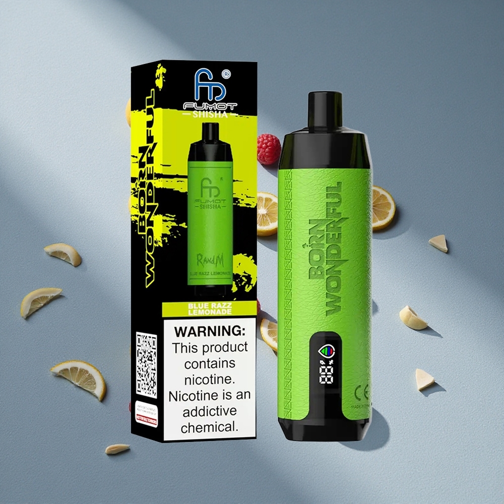RandM Fumot Shisha 10000 Puffs Niebieska Lemonada Malinowa LED Wskaźnik