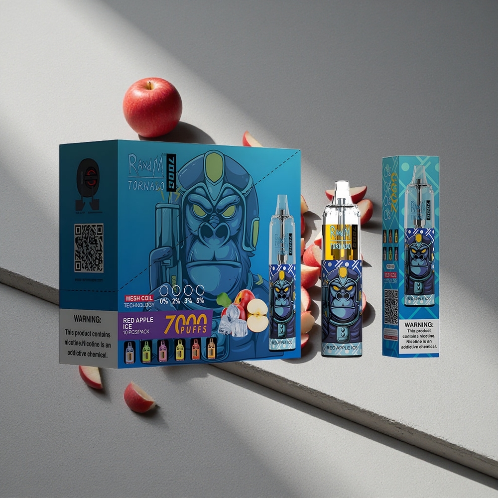 RandM Fumot Tornado 7000 Puffs Czerwone Jabłko Lód Typ-C Światło RGB