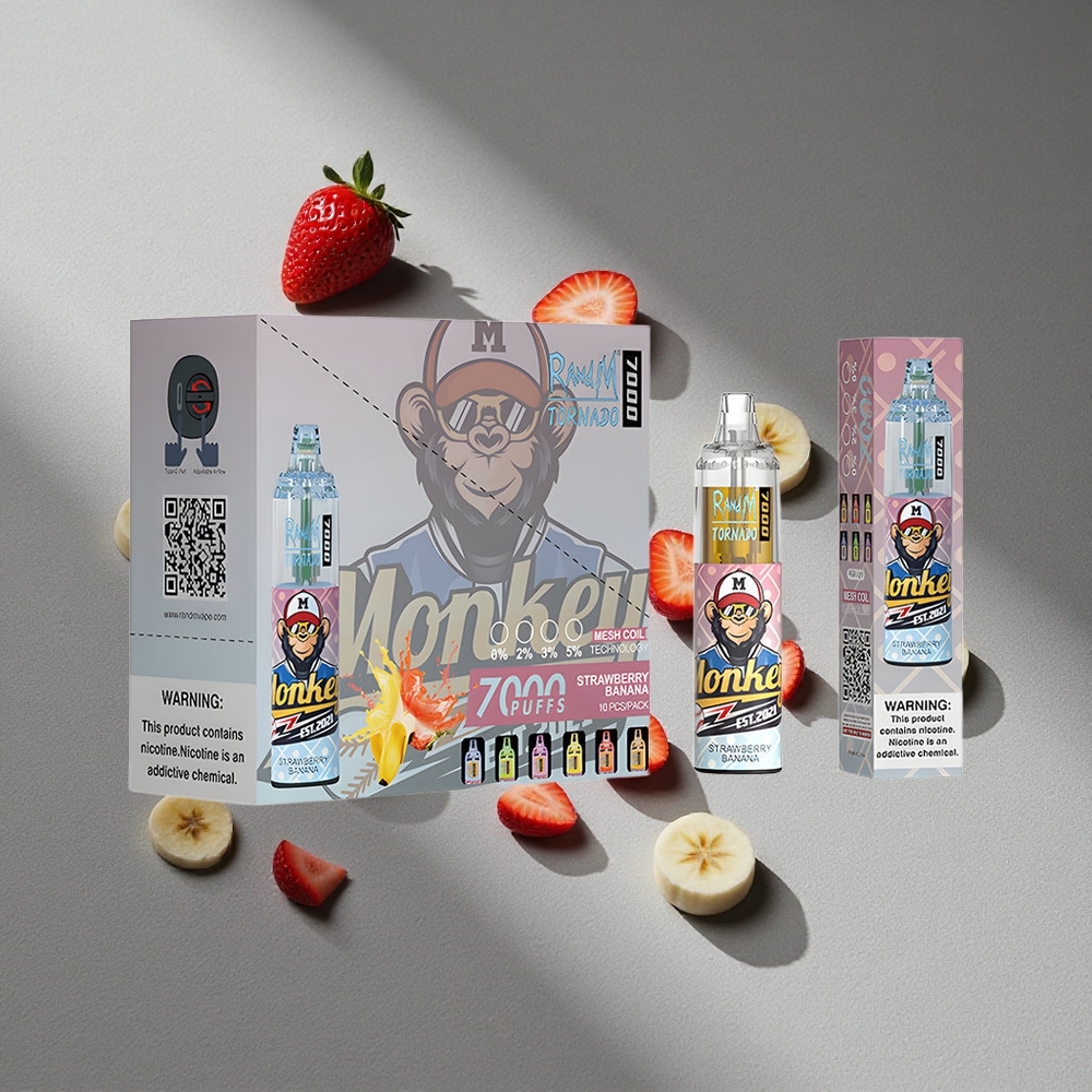 RandM Fumot Tornado 7000 Puffs Truskawka Banan Typ-C RGB