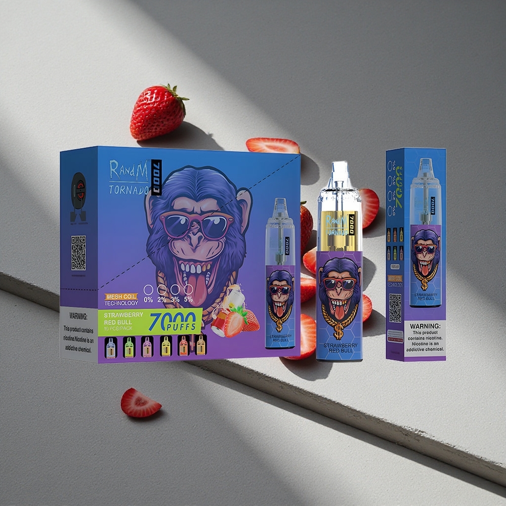 RandM Fumot Tornado 7000 Puffs Truskawkowy Czerwony Byk 14ML Typ-C