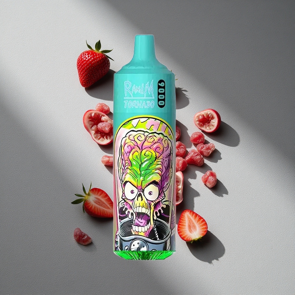 RandM Fumot Tornado 9000 Puffs Truskawka Granat Wyświetlacz RGB Pojemność 18 mL