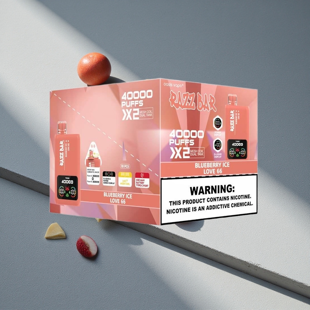 Razz Bar 40000 Puffs Borówka Lód Wyświetlacz Mocy Typ-C