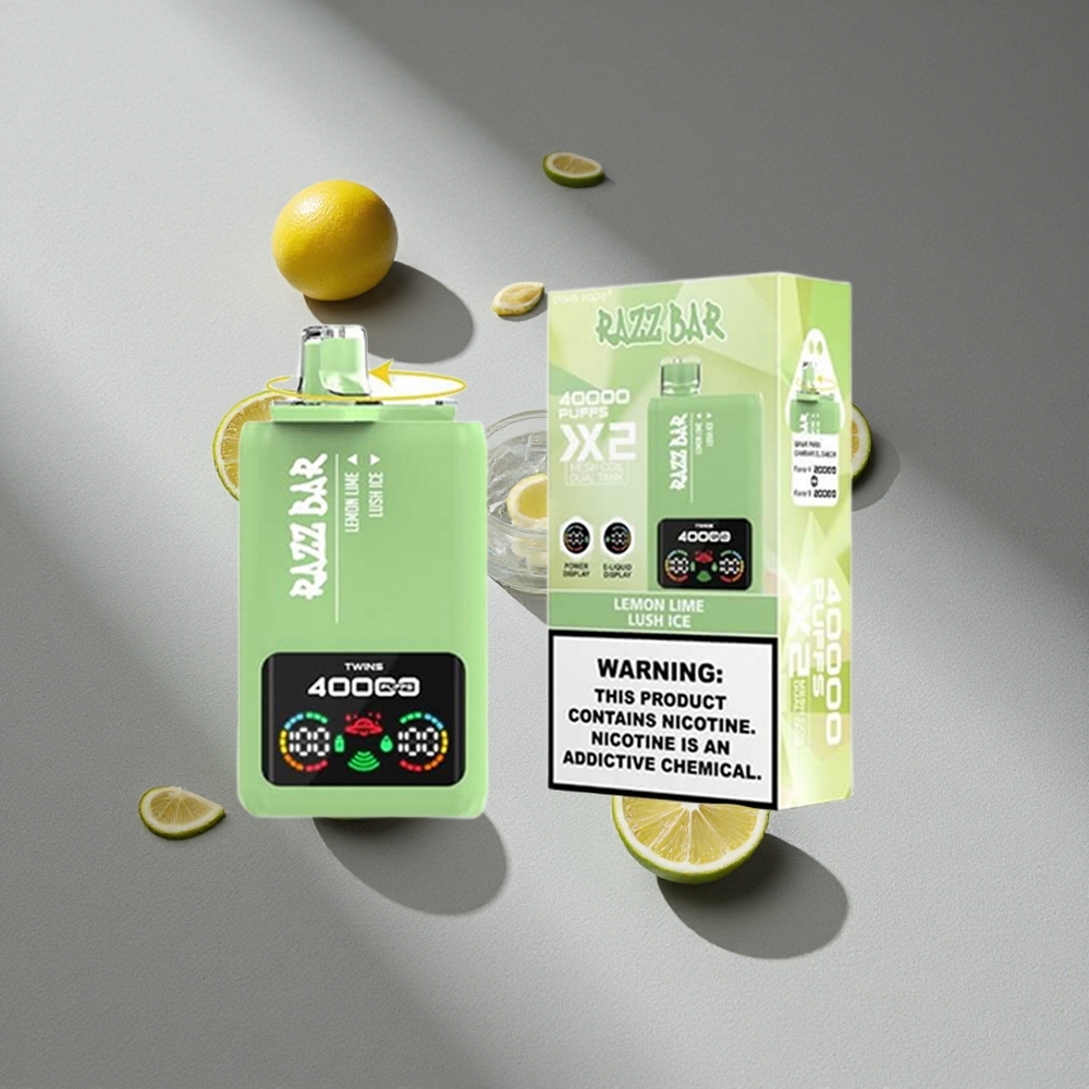 Razz Bar 40000 Puffs Cytryna Limonka_Lodowy Smak Ekran Mocy Podwójna Cewka 1.0Ohm