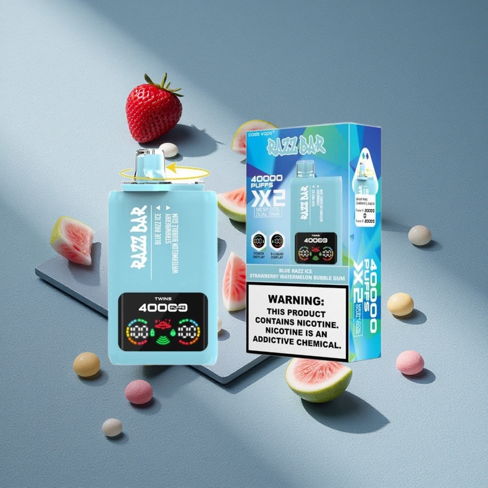 Razz Bar 40000 Puffs Wyświetlacz Mocy Lód Malinowy-Truskawkowy Arbuz Bubble Gum