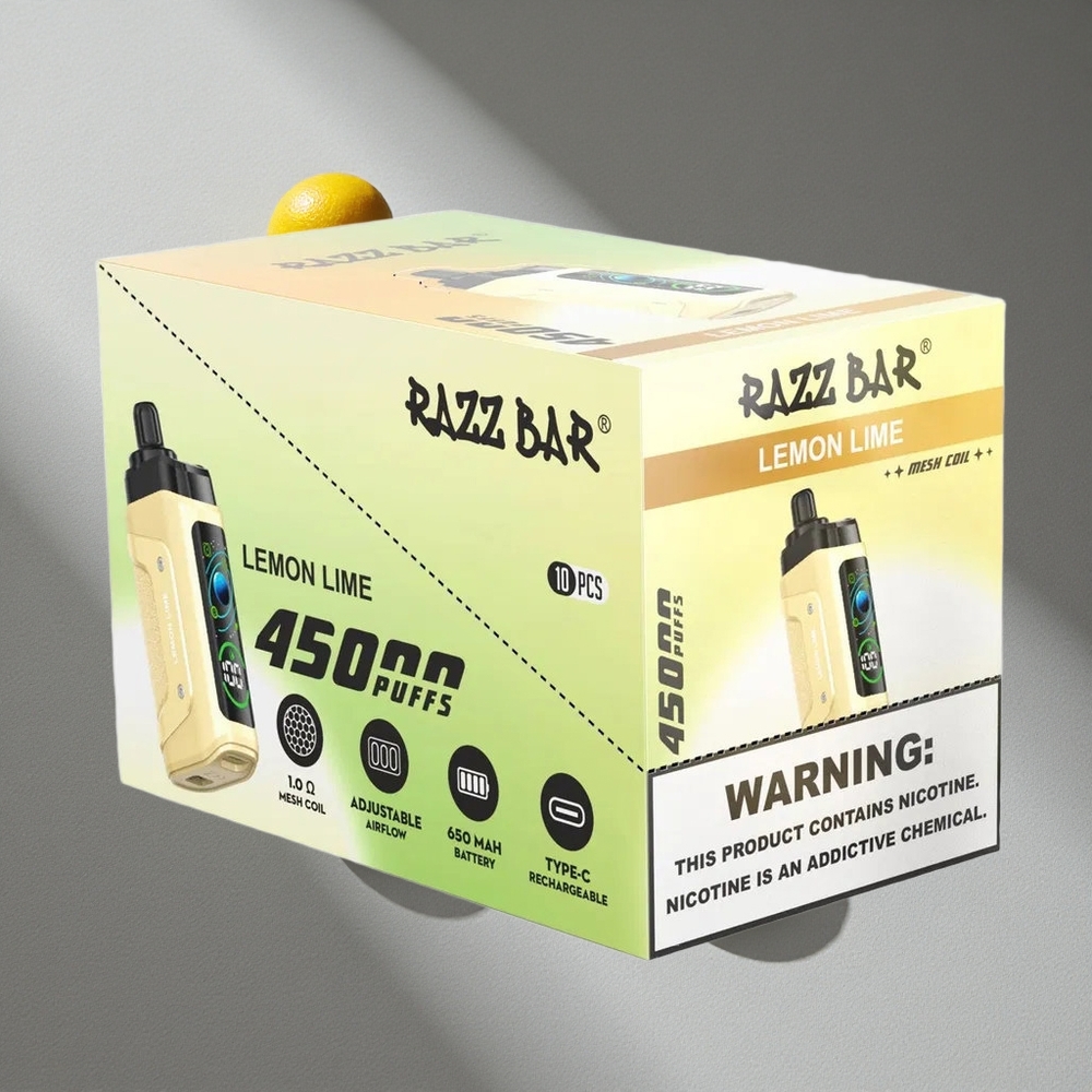 Razz Bar 45000 Puffs Cytryna Limonka Przeładowywany Przepływ Powietrza