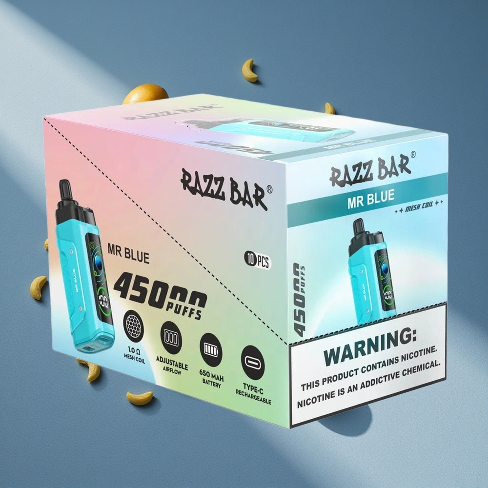 Razz Bar 45000 Puffs Mr Blue z Obrotowym Przepływem Powietrza i Typem-C
