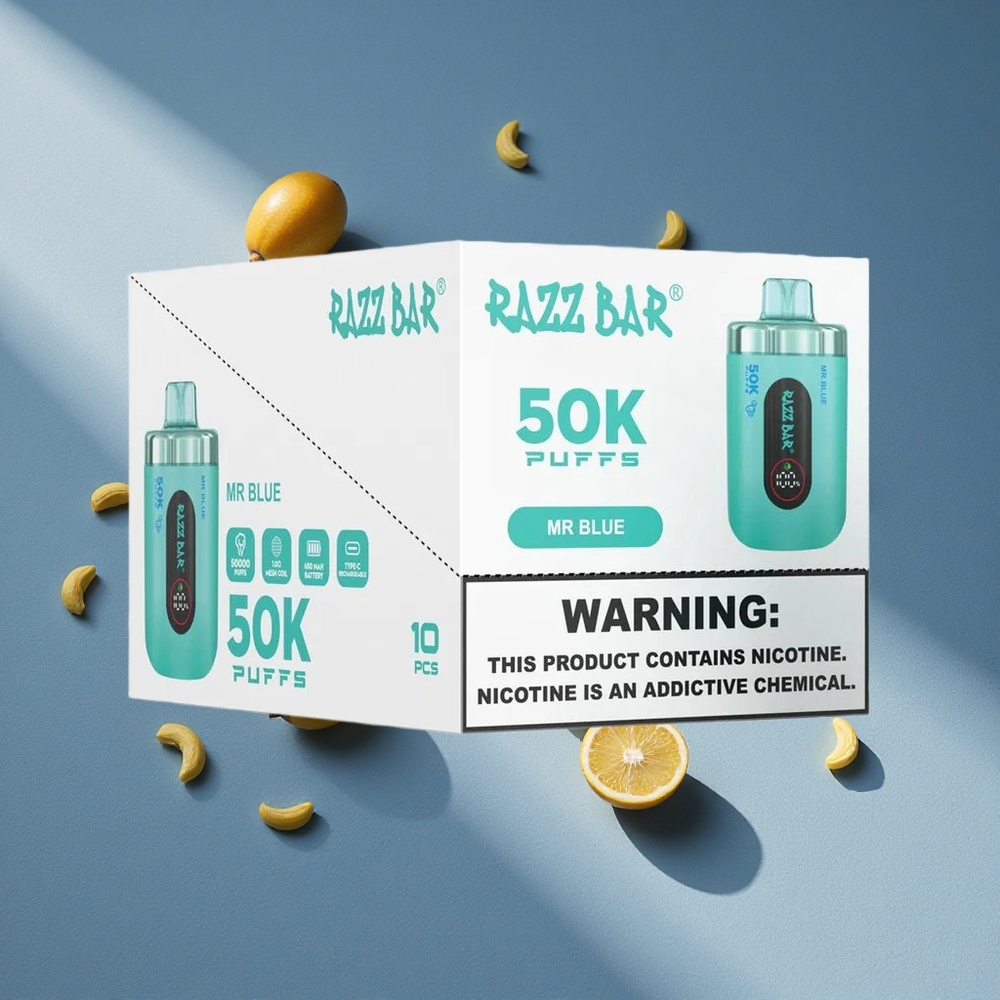 Razz Bar 50K Puffs Jednorazowy E-papieros Mr Niebieski 1.0 Ohm Mesh 650 mAh
