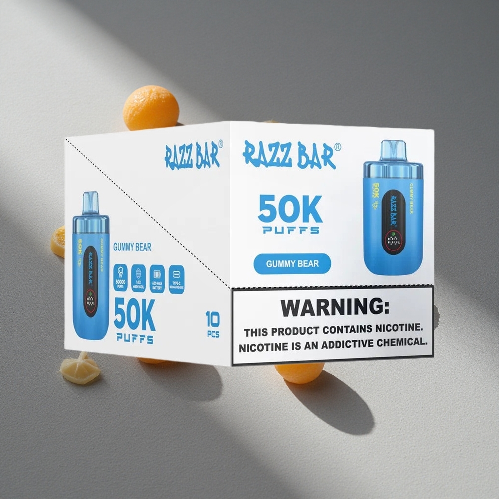 Razz Bar 50K Puffs Jednorazowy Vape Miś Gummy 1.0 Ohm Mesh 650 mAh