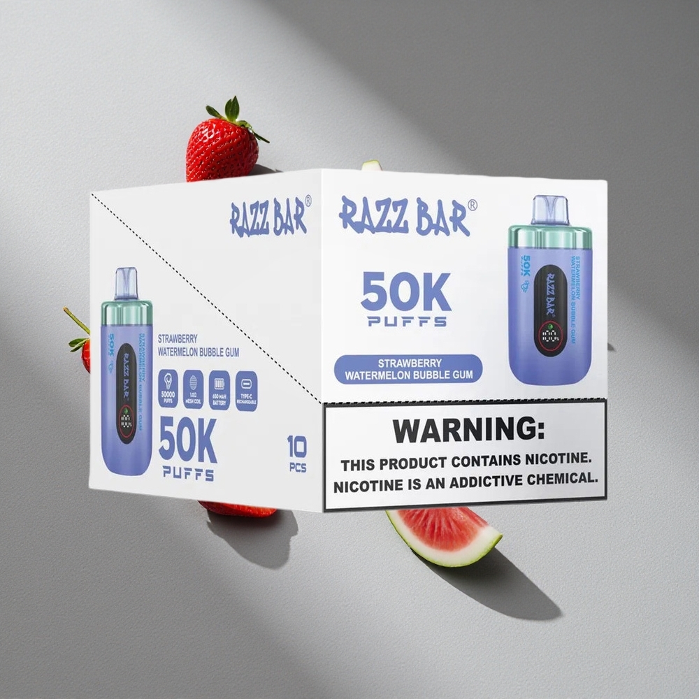Razz Bar 50K Zaciągnięć Truskawka Arbuz Bubble Gum 1.0 Ohm Typ-C
